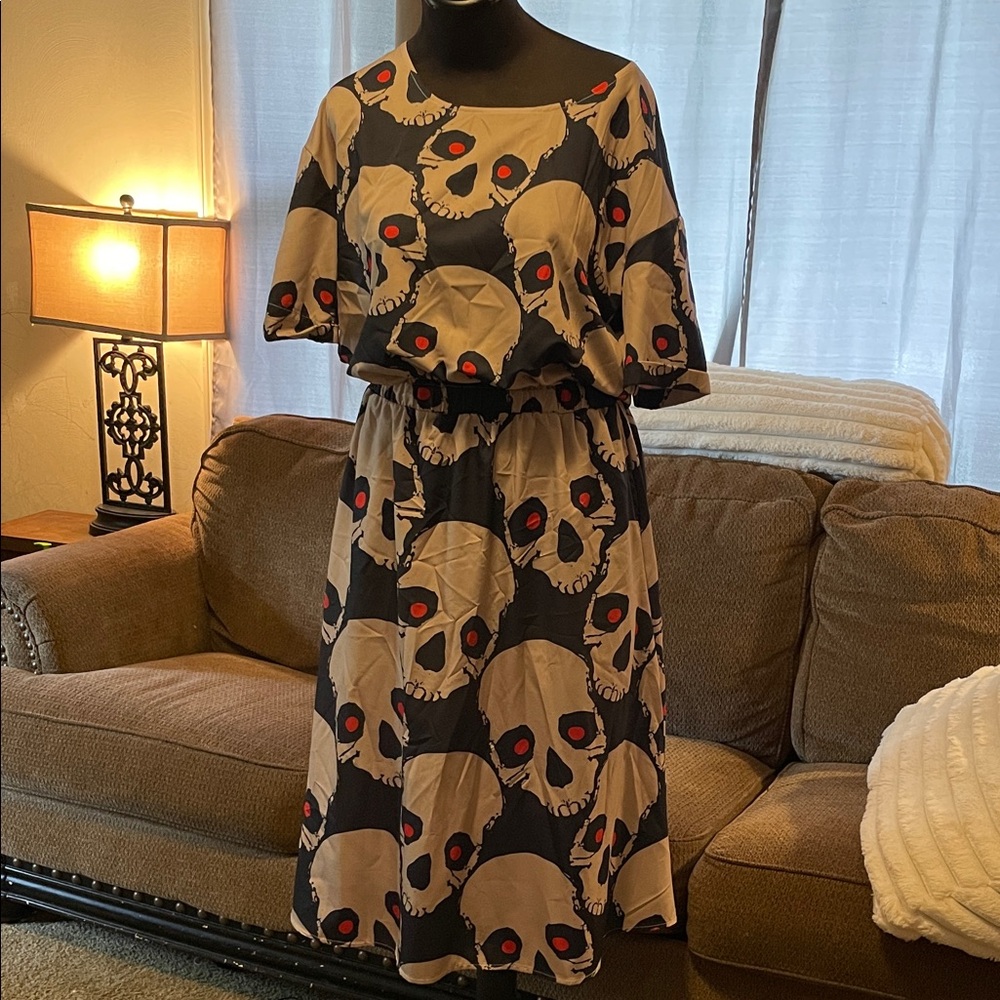 Skull Print Black and Cream Dress